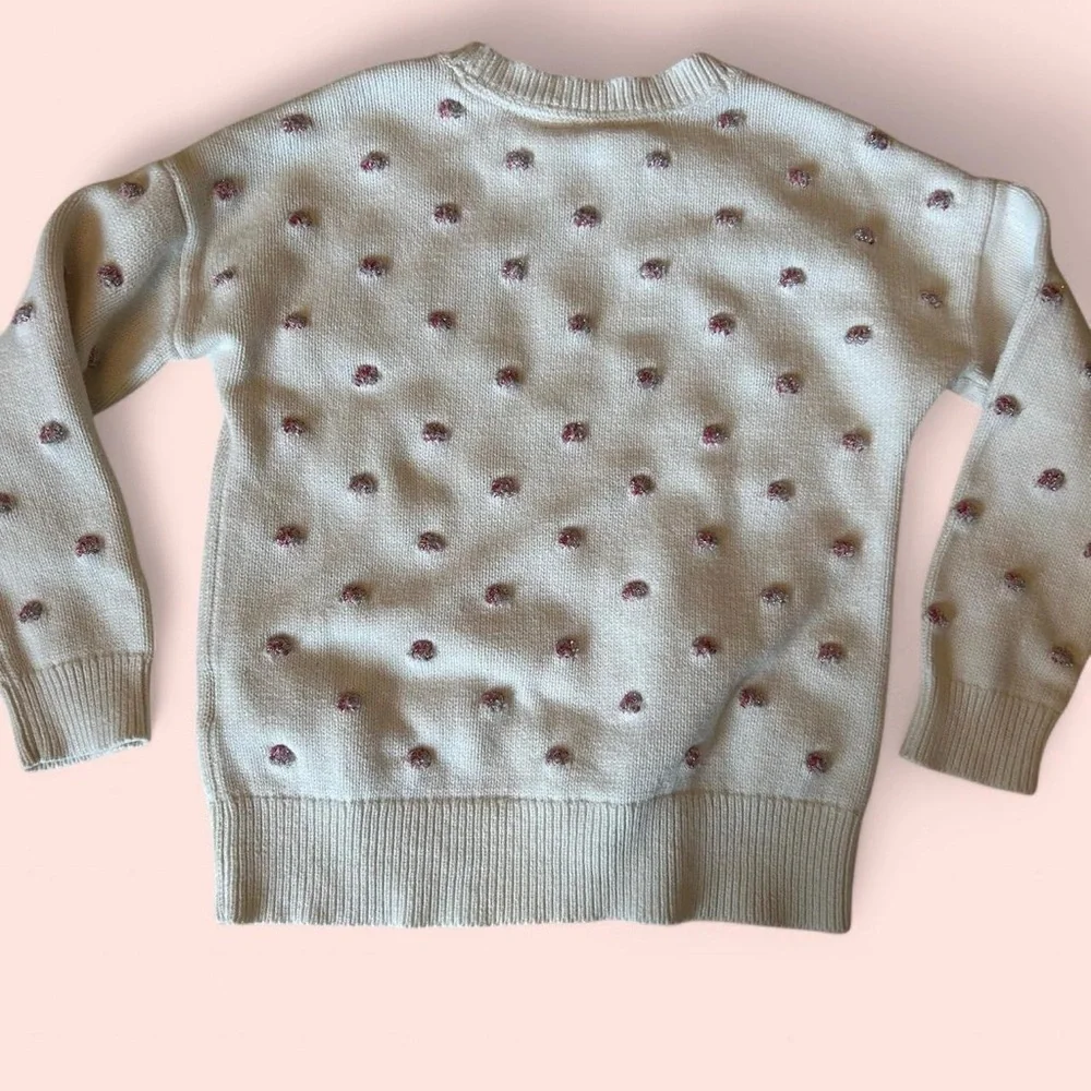 Girls Gap Kids Tinsel Dot Sweater, Size Small (6-7) | Cream with Pink Pom Dots
